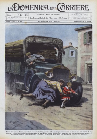 Poblíž Genazzana (Řím) se od matky náhle oddělila malá holčička, aby přešla silnici? od Achille Beltrame