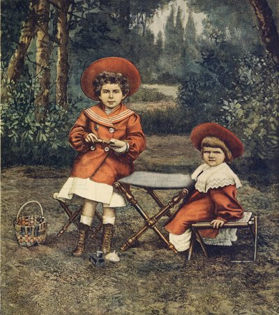 Princezny Jolanda a Mafalda, královské dcery, v zahradách v Quirinale, od Achille Beltrame (1871-1945), z La Domenica del Corriere od Achille Beltrame