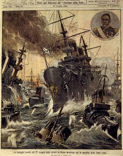 Rusko-japonská válka (1904-1905), námořní bitva v Korejském průlivu, která skončila porážkou ruského námořnictva, 11. od Achille Beltrame