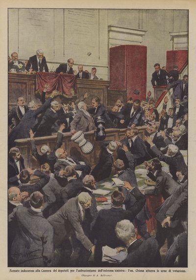 Neslušné scény v Poslanecké sněmovně za obstrukce krajní levice, lon? od Achille Beltrame