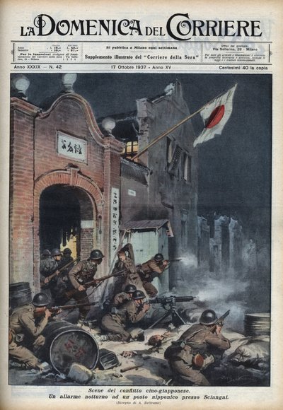 Druhá čínsko-japonská válka (1937-1945): střety poblíž Šanghaje. Ilustrace Achille Beltrame z „La Domenica del Corriere“ ” ze 17. 10. 1937. od Achille Beltrame