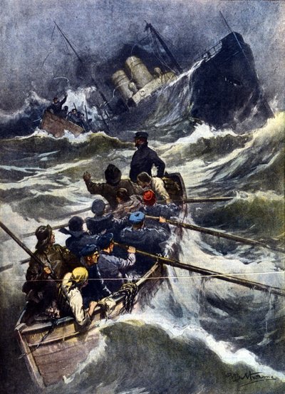 Vrak lodi poblíž Piombino v Itálii. "" La Domenica del Corriere "", ilustrace Beltrame. 1910 od Achille Beltrame
