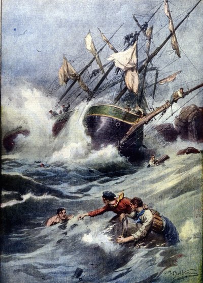 Potopení ruské čtyřstěžňové lodi poblíž anglického pobřeží od Achille Beltrame