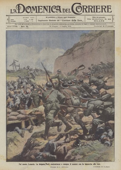 Na hoře Lemerle podniká brigáda Forli protiútok a pronásleduje nepřítele s bajonety v zádech. od Achille Beltrame