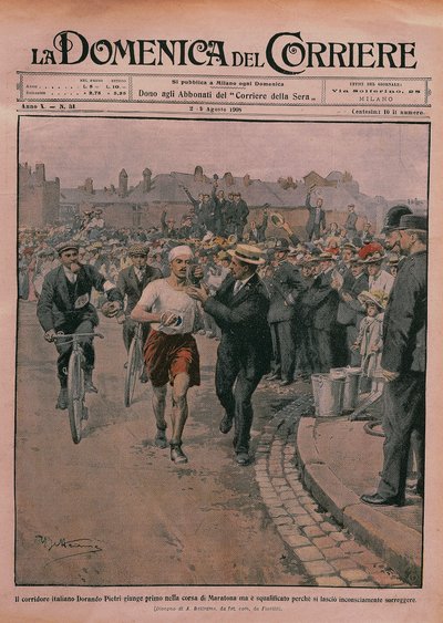 Olympijské hry 1908, obálka listu "La Domenica del Corriere" 1908 (barevná litografie) od Achille Beltrame
