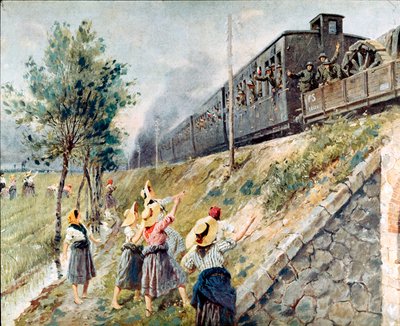 Průjezd italského vojenského vlaku Obraz od Achille Beltrame (1871-1945) Milán, Muzeum soudobé historie od Achille Beltrame