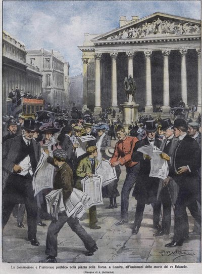 Den poté, co zemřel král Edward VII., den po smrti krále Edwarda VII. Ilustrace Achille Beltrame. května 1910. od Achille Beltrame