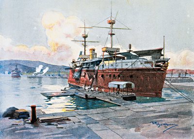 Stará loď Castelfidardo v La Spezia od Achille Beltrame