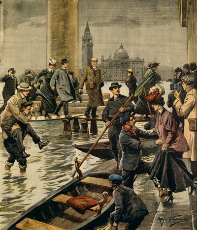 Fenomén velké vody na náměstí svatého Marka v Benátkách, Achille Beltrame (1871-1945), z La Domenica del Corriere od Achille Beltrame