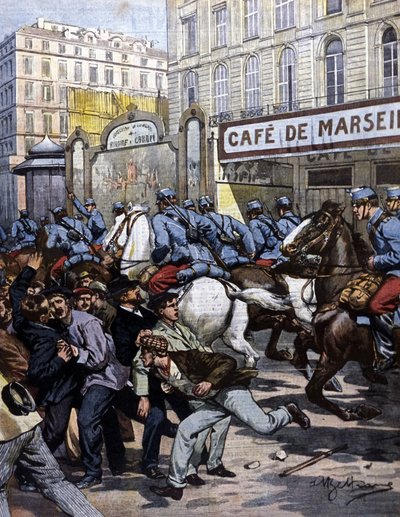 Dělnické stávky v Marseille: husaři velí na Canebière. Ilustrace Beltrame. La Domenica del corriere. 1901. od Achille Beltrame