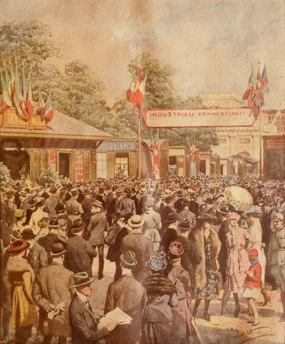 Veletrh v Miláně, Achille Beltrame, ilustrace, Ilustrátor Achille Beltrame (1871-1945), z La Domenica del Corriere, 24. dubna 1921 od Achille Beltrame