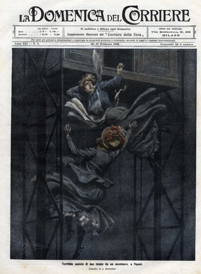 V roce 1910 vypadly dvě ženy z výtahu v Neapoli. od Achille Beltrame