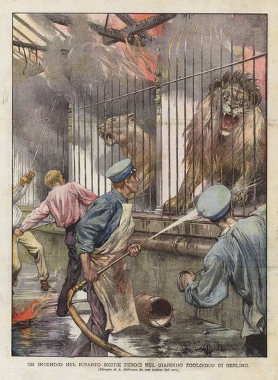 Požár v přídělu divokých zvířat v berlínské zoologické zahradě (barva lito) od Achille Beltrame