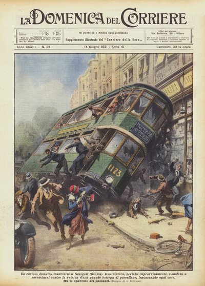 Kuriózní tramvajové neštěstí v Glasgow (Skotsko) od Achille Beltrame