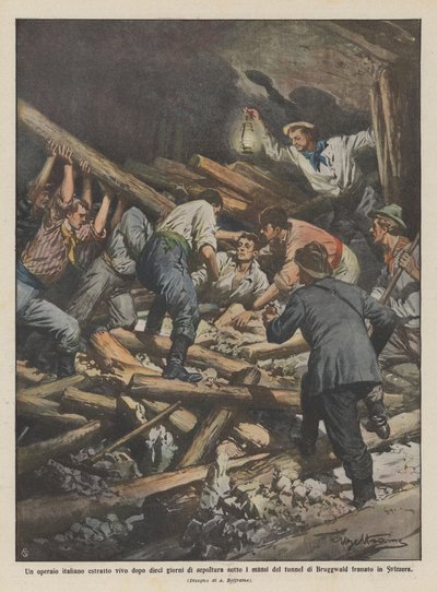 Italský dělník vytěžený zaživa po deseti dnech pohřbívání pod balvany tunelu? od Achille Beltrame