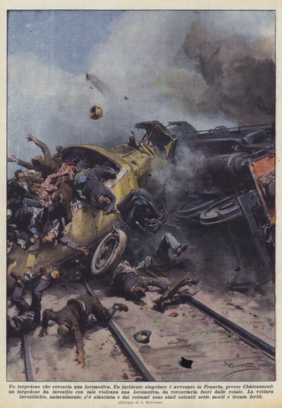 Torpédo převracející lokomotivu od Achille Beltrame