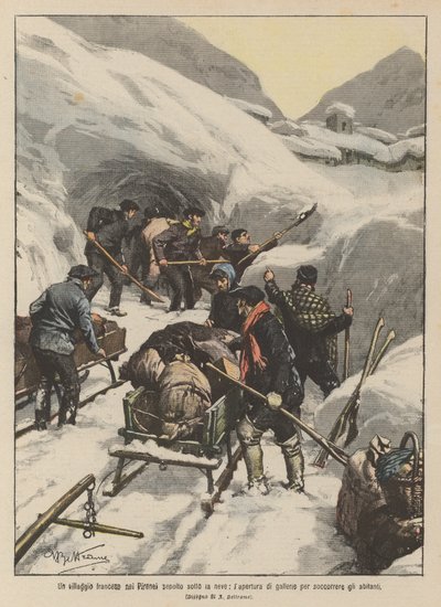Francouzská vesnice v Pyrenejích zasypaná sněhem, otevření tunelů na záchranu obyvatel od Achille Beltrame