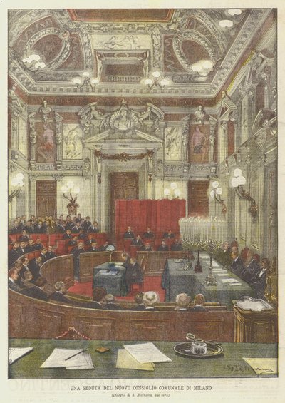 Zasedání nové městské rady Milána od Achille Beltrame