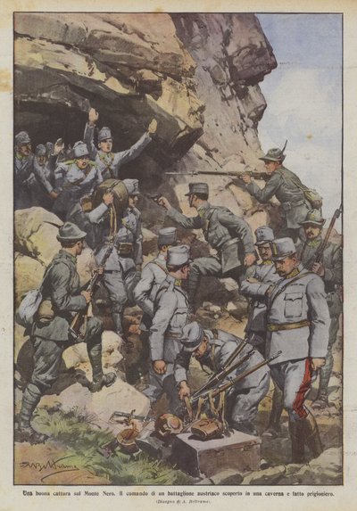 Dobrý zajetí na Černé hoře, Velení rakouského praporu objeveno v jeskyni? od Achille Beltrame