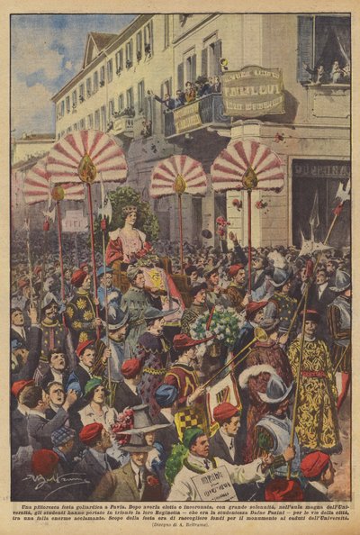 Malebná goliardská párty v Pavii od Achille Beltrame