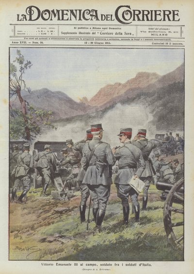 Vittorio Emanuele III v poli, voják mezi vojáky Itálie od Achille Beltrame