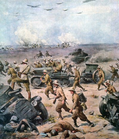 WWII-1940 severoafrická kampaň – italská invaze do Aegypt, La Domenica del Corriere 22. září 1940 od Achille Beltrame