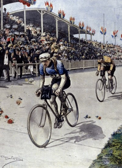 cyklista Peer Breton Vítěz Tour de France v roce 1908. ilustrace Achille Beltrame. od Achille Beltrame