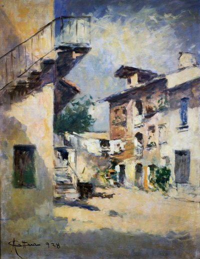 Achille Cattaneon (1872-1931) maalaismainen sisäpiha. Italia, 1900-luku. od Achille Cattaneo