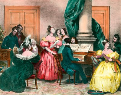 Hudební odpoledne v rodině Rytina Achille Deveria (1800-1857) Rytina 19. století. Soukromá sbírka od Achille Devéria