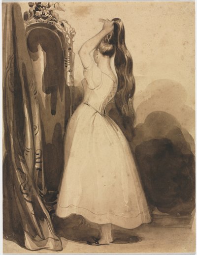 Mladá žena, která si česala vlasy, 19. století, před rokem 1857. od Achille Devéria