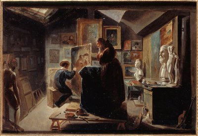 Póza modelky, kolem roku 1838 (olej na papíře na plátně) od Achille Devéria