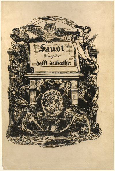 Portrétní medailon Goethův, titulní list od Fausta od Achille Devéria