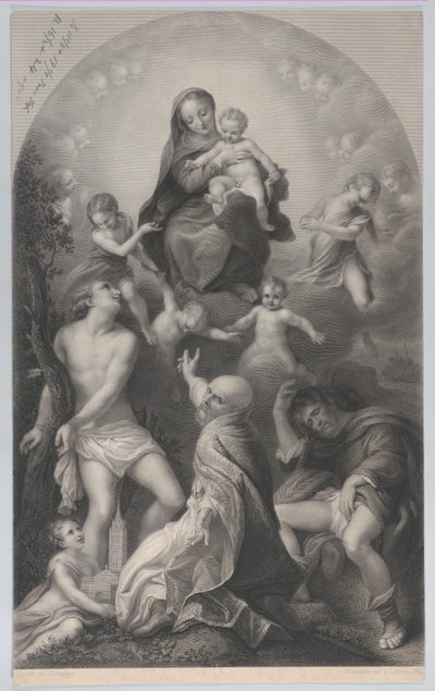 Madona ze svatého Šebestiána s Pannou a Dítětem, obklopená anděly, hledící k..., 1847. od Achille Désiré Lefèvre