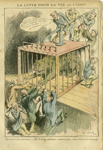 Ilustrace Achille Lemot (1846-1909) v Le Pelerin, 21/04/07 - Boj o život - Socialismus, Radikální Socialismus - Animalisation od Achille Lemot