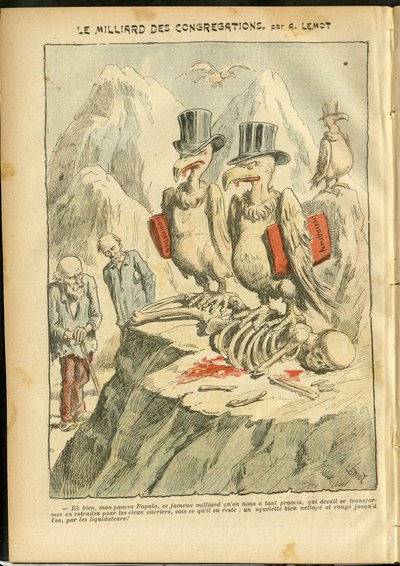Ilustrace Achille Lemot (1846-1909) v Le Pelerin, 07/10/06 - Miliarda kongregací - Náboženství Víra, Katolický katolicismus - Miliarda kongregací - Vulture od Achille Lemot