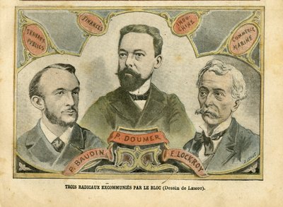 Ilustrace Achille Lemot (1846-1909) v Le Pelerin, 23/10/04 - Tři radikální exkomunie blokem - Rozpočtové finance, prezident republiky, Maritime Marine Nautique Balneaire, Bloc des left, Indochine, Works publics - Doumer Paul (1857-1932), od Achille Lemot