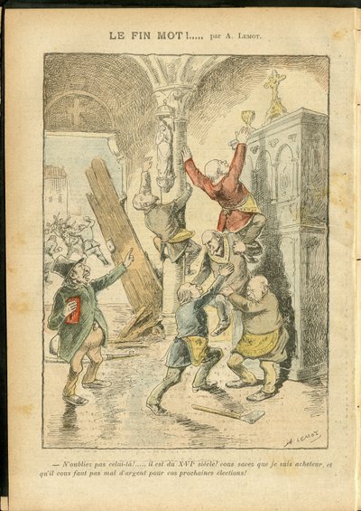 Ilustrace Achille Lemot (1846-1909) v Le Pelerin, 25. 2. 6 - antisemitismus, náboženství, víra, katolický katolicismus - odluka církve a státu, inventáře/reakce na inventáře - Žid od Achille Lemot