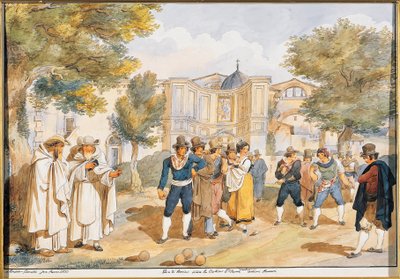 Hraní boccie v Santa Maria degli Angeli v Římě, Achille Pinelli (1809-1841), Itálie od Achille Pinelli