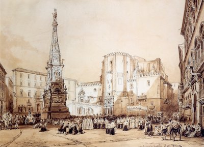 Procesí na náměstí Piazza San Domenico Maggiore v Neapoli od Achille Vianelli