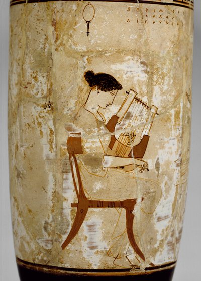 Podkrovní bílý lekythos s podobiznou hudebnic, 5. století před naším letopočtem od Achilles Painter