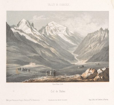 Pohled na vesnici Les Planards na cestě do Montenvers Les Planaz, chemin du Montanvert (název na objektu) Memory of Chamonix-Mont-Blanc (název série) Museum du Mont Blanc (název série) od Ad. Cuvillier