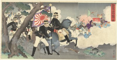 Jak naše ozbrojené síly porazily čínské vojáky v Pchjongjangu. Waga zbraň Heijo no shinhei o gekiha suru zu. (název na objektu) od Adachi  Ginkō