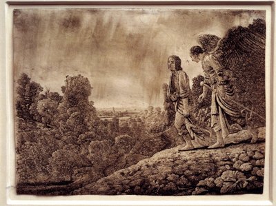 Tobie a anděl. Silná voda na mědi Hercules Seghers (1590-1638) od Adam (after) Elsheimer