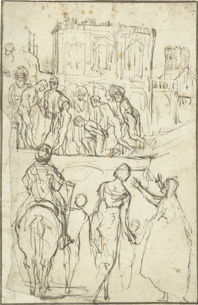 Německy: Josephus wird von Nicanor vor Kaiser Vespasianus geführt Josephus je veden Nicanorem před císaře Vespasiána od Adam Elsheimer