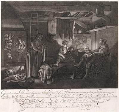 Dům Filemona a Baucis, rytina hraběte Hendrika Goudta (1585-1630) od Adam Elsheimer