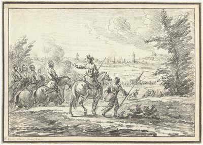 Jezdci na kopci před městem od Adam Frans van der Meulen (possibly)