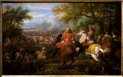 Porazil španělskou armádu poblíž Bruggského průplavu dne 31. srpna 1667. Francouzský král Ludvík XIV. na bílém koni je obklopen svými generály: Francois de Crequy (1629-1687) a princem Ludvíkem II z Bourbon-Conde (Bourbon Conde ) s názvem Grand Conde (16 od Adam Frans van der Meulen