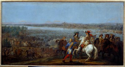 Holandská válka: „“průchod Rýna dne 12/06/1672““ Armády krále Ludvíka XIV. (1638-1715) a Ludvíka II. Bourbonského, prince z Conde (Bourbon-Conde) (Grand Conde) (1621- 1686) přenést Rýn do Tolhuis. Obraz od Adama Franse van der Meulena (1632-90) M od Adam Frans van der Meulen
