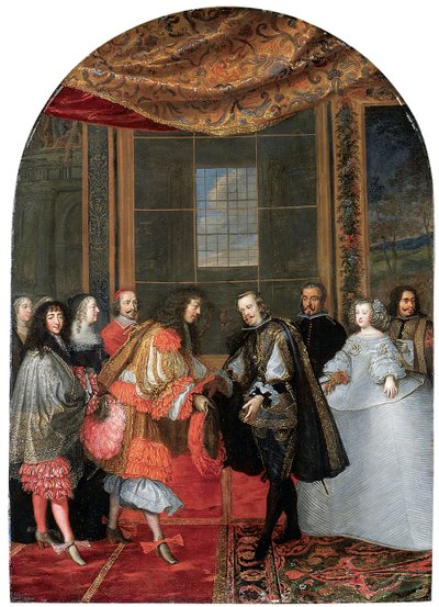 Setkání králů Filipa IV. a Ludvíka XIV. na Bažantím ostrově (olej na mědi) od Adam Frans van der Meulen