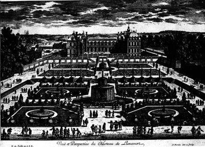 Chateau de la Rochefoucauld v Liancourtu; kresba Perelle. od Adam Perelle